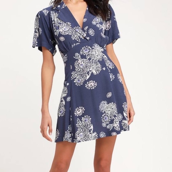 Free people blue floral mini dress - Picture 3 of 4